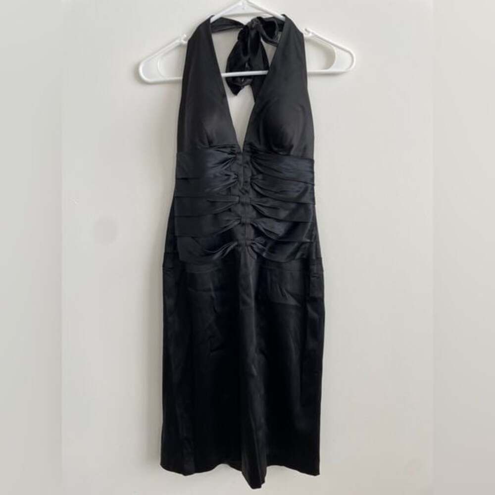 Cache Black Ruffle Tie Knee Length Dress Black